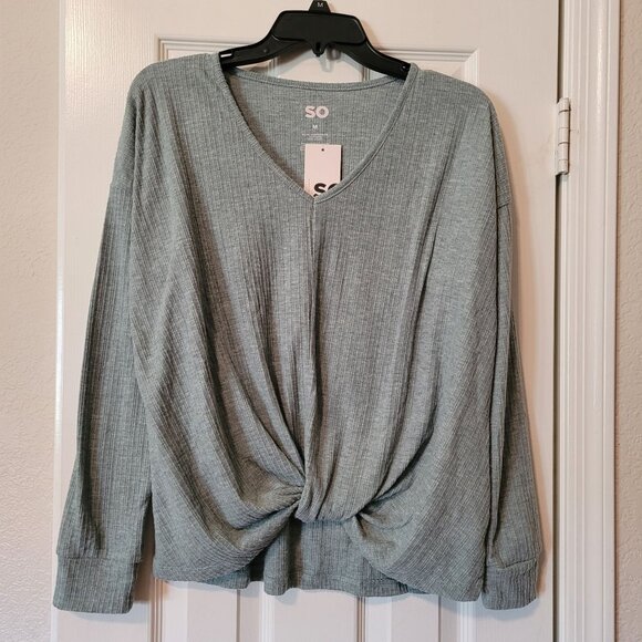 SO Cozy Twist Front Top Size M Green Teal Polyester Blend Long Sleeve - Picture 1 of 4